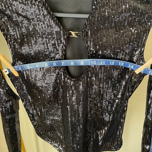 Ruve M Black Sequin Cutout Bodysuit Stunning Night Out Piece - Picture 7 of 10